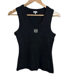 Loewe Anagram Tank Top Womens XL Black Ribbed 100% Cotton